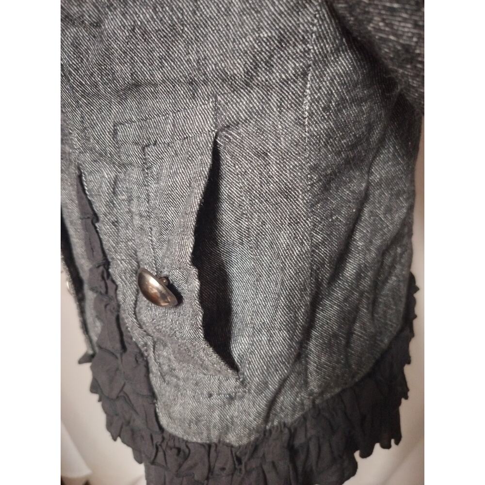 Double Breasted Linen & Cotton Ruffled Jacket, Size S - Picture 5 of 11